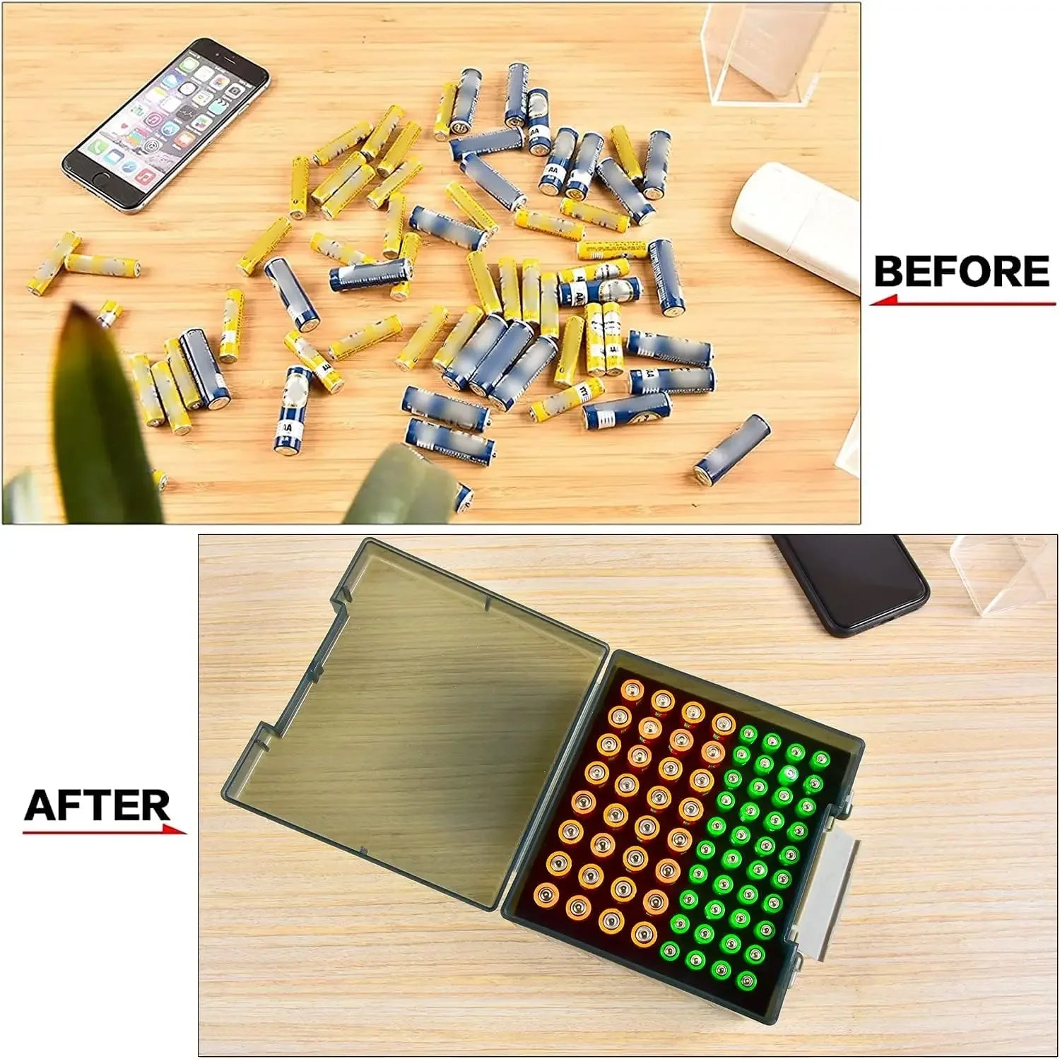 Battery Storage Organizer Holder Holds 72 AA AAA Batteries, Battery Box Case Garage Container,Home Drawer Organization Dispenser