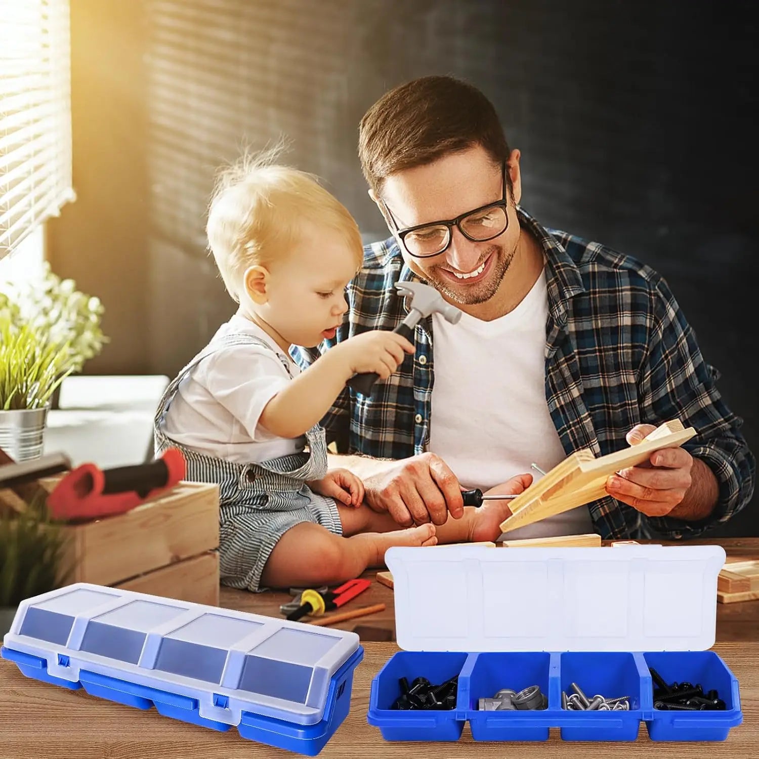 Screw Organizer Storage Bins, 2 Pack Stackable Bins with Lids  Divider Compartment Containers for Garage/Craft Tool Organizing