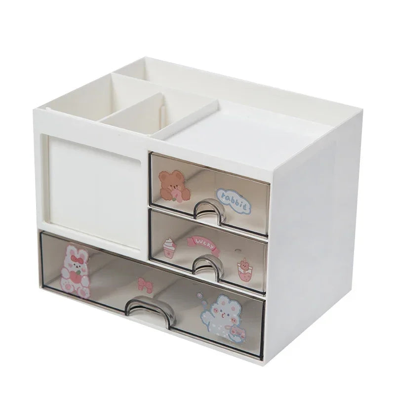Desktop Storage Box Organizer Desk Pen Holder Transparent Stationery Drawer Storage Rack Student Multi-functional Organizing Box