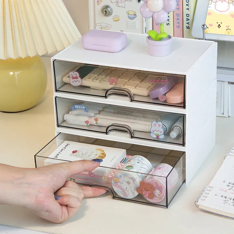 Desktop Storage Box Organizer Desk Pen Holder Transparent Stationery Drawer Storage Rack Student Multi-functional Organizing Box