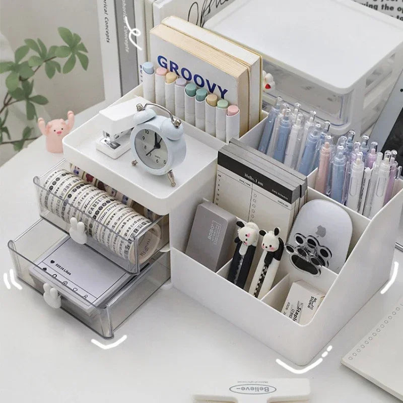 Desktop Storage Box Desktop Office Desk Multifunction Organizer Fixed Storage Rack with Drawer Pen Rack