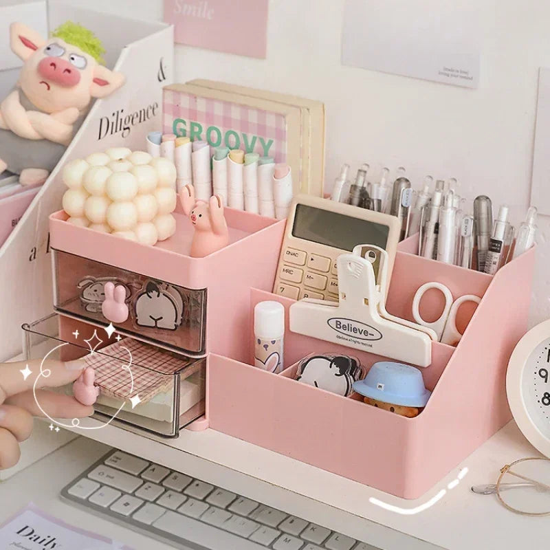 Desktop Storage Box Desktop Office Desk Multifunction Organizer Fixed Storage Rack with Drawer Pen Rack