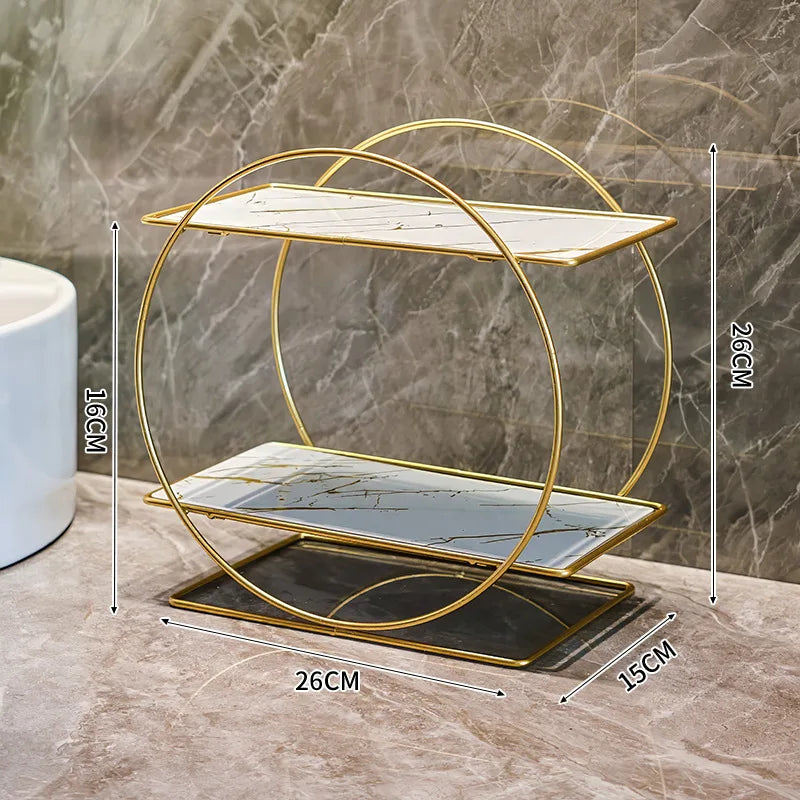 Bathroom Storage Rack Toilet Countertop Double Layer Iron Cosmetics Storage Holders Skincare Lipstick Organizer Display Stand