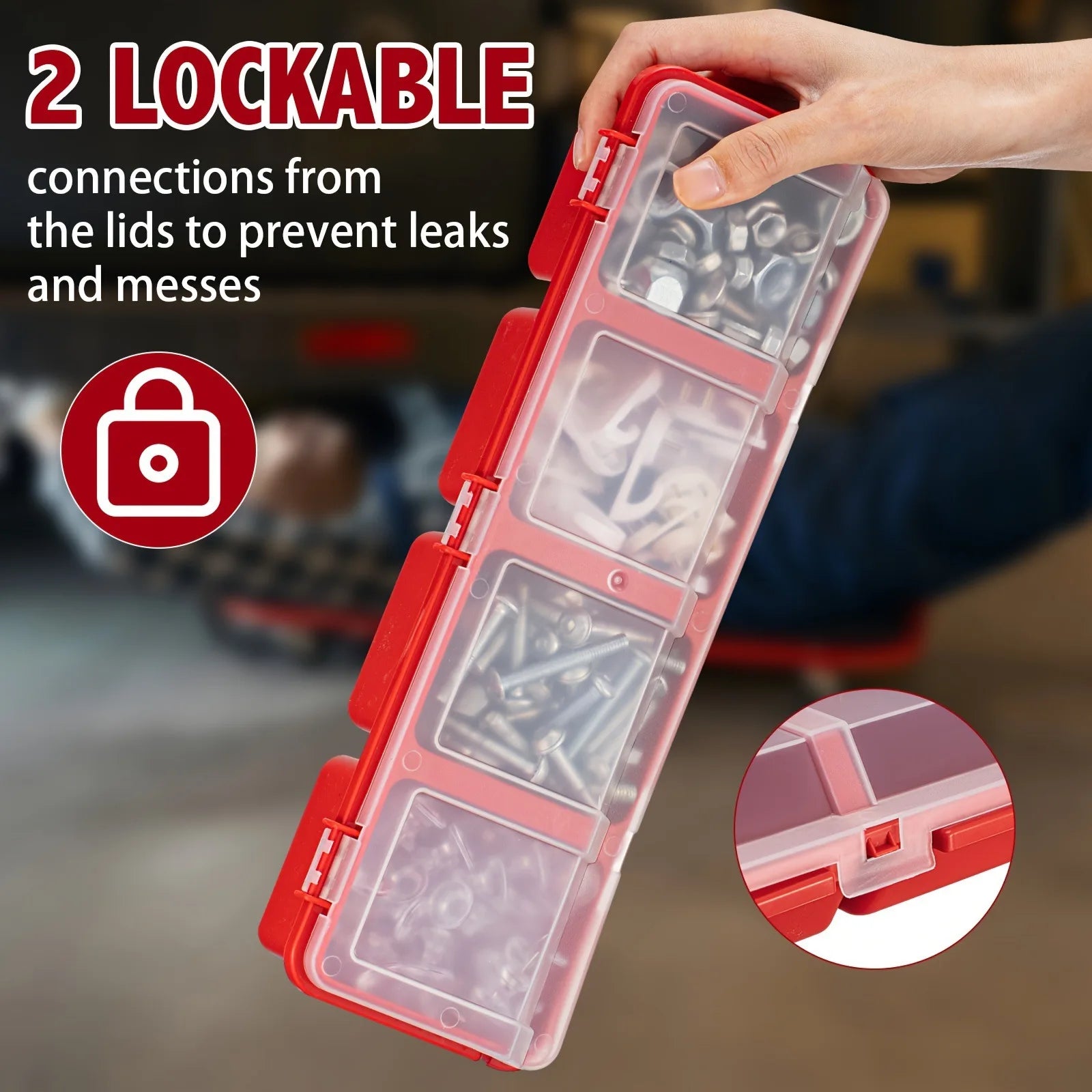 Screw Organizer Storage Bins, 2 Pack Stackable Bins with Lids  Divider Compartment Containers for Garage/Craft Tool Organizing