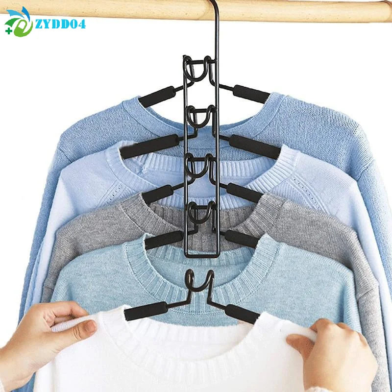 Black Multi-Tier Hanging Closet Hanger With Hooks Space-Saving Organizer For Closet Coats Shirts Dresses Jackets Hanging Storage