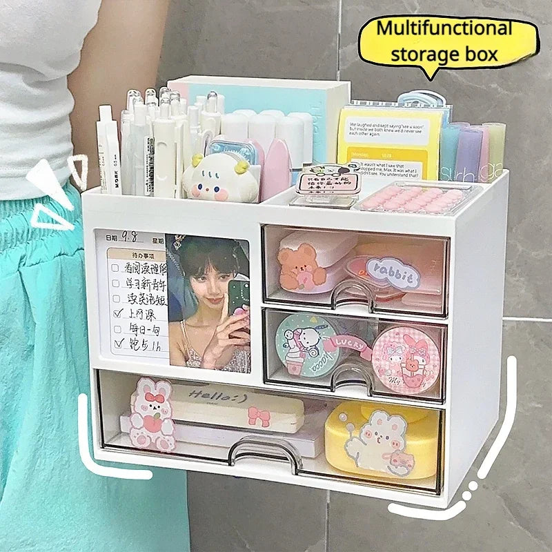 Desktop Storage Box Organizer Desk Pen Holder Transparent Stationery Drawer Storage Rack Student Multi-functional Organizing Box