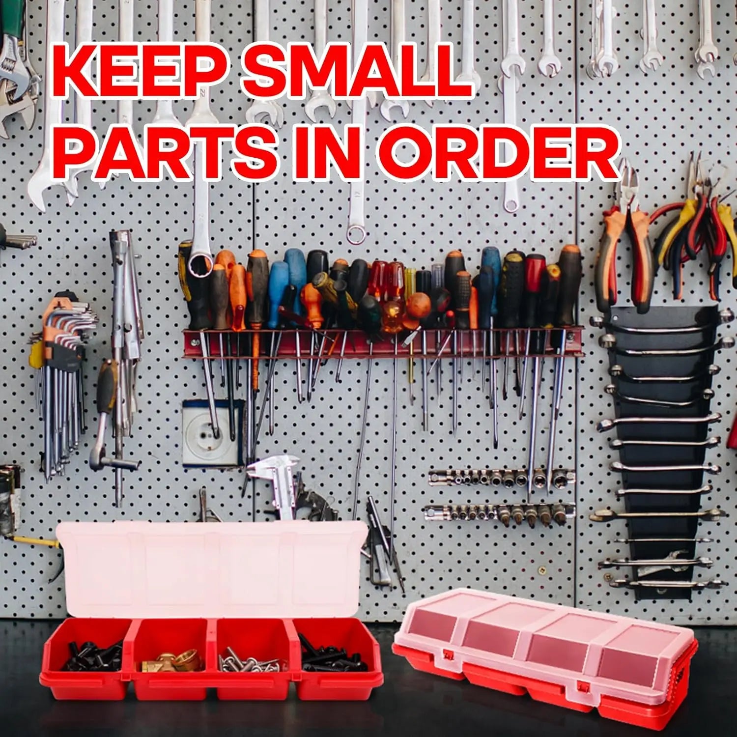 Screw Organizer Storage Bins, 2 Pack Stackable Bins with Lids  Divider Compartment Containers for Garage/Craft Tool Organizing