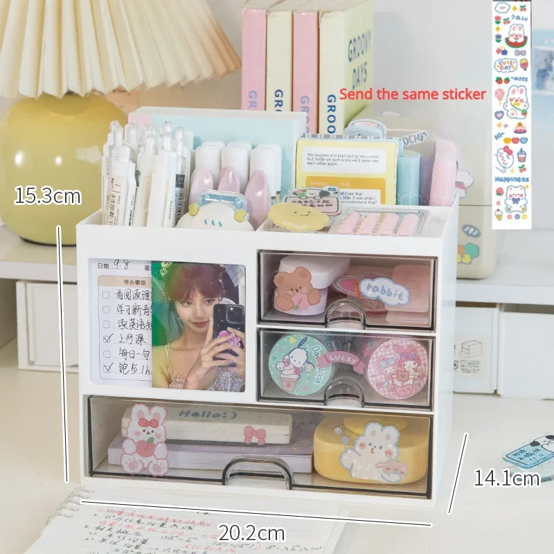 Desktop Storage Box Organizer Desk Pen Holder Transparent Stationery Drawer Storage Rack Student Multi-functional Organizing Box