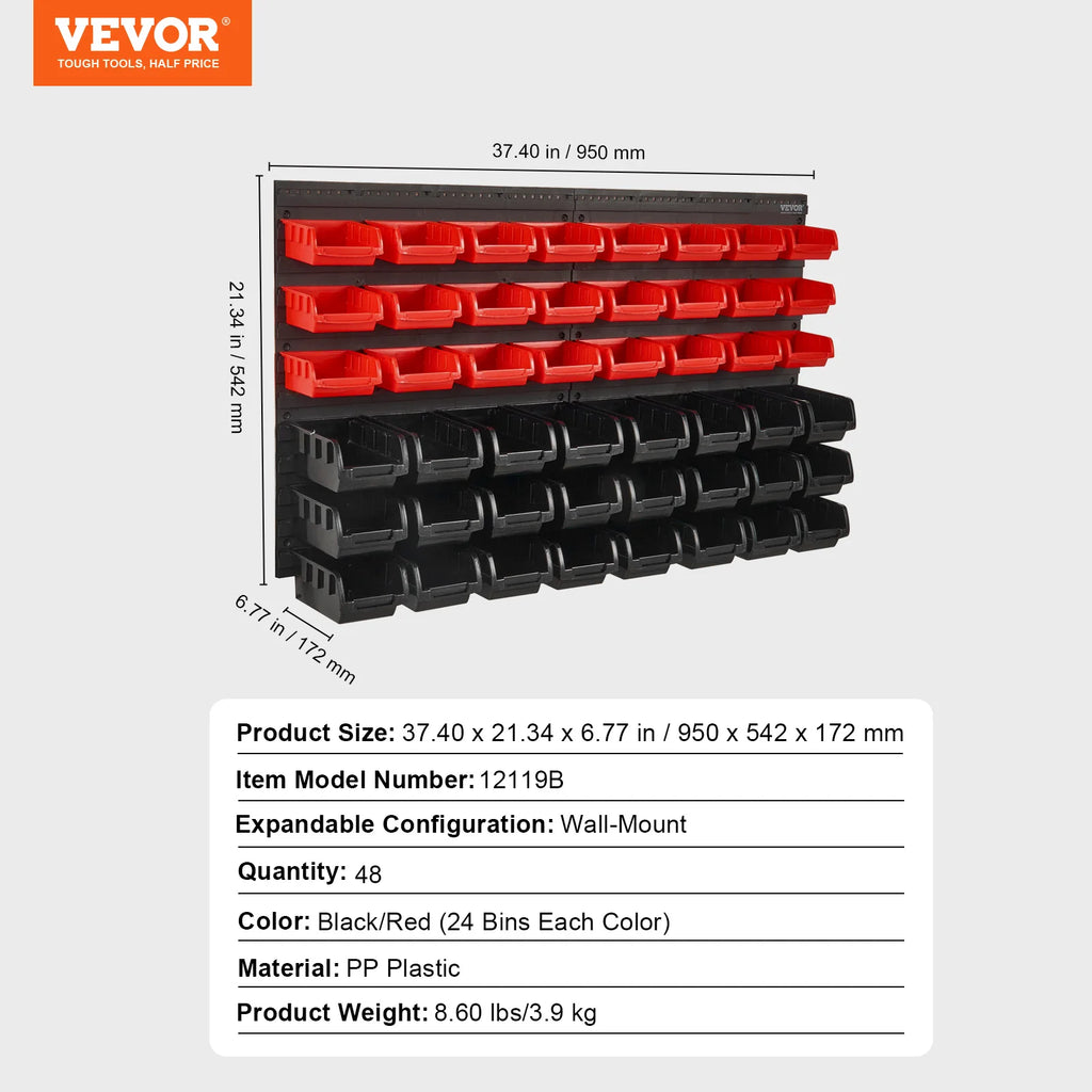 SucceBuy 48pcs Parts Storage Bins Wall Mounted Garage Containers with Wall Panels Tool Organizer for Nuts Bolts Screws Nails