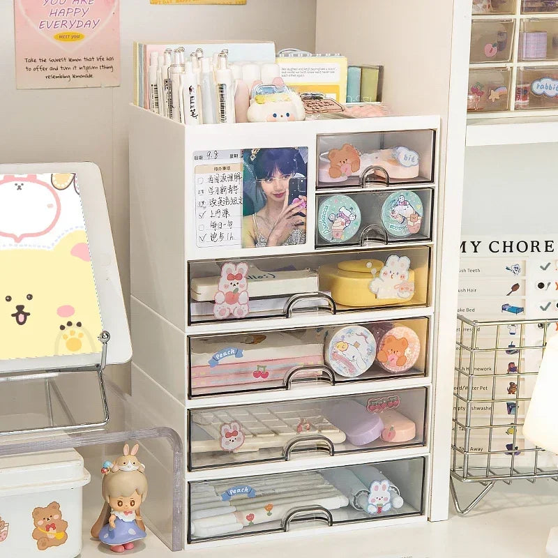 Desktop Storage Box Organizer Desk Pen Holder Transparent Stationery Drawer Storage Rack Student Multi-functional Organizing Box