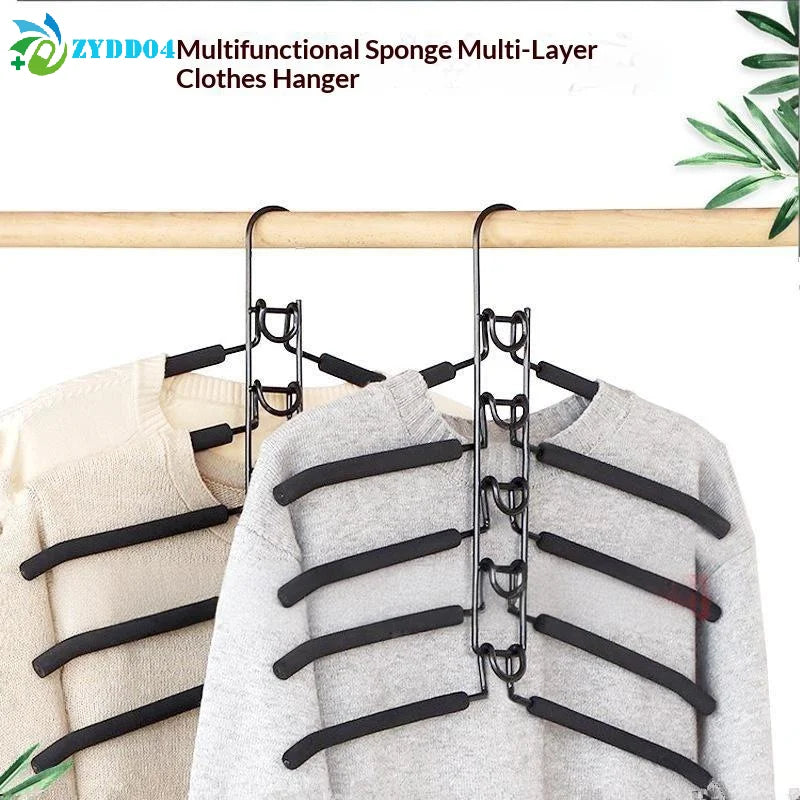 Black Multi-Tier Hanging Closet Hanger With Hooks Space-Saving Organizer For Closet Coats Shirts Dresses Jackets Hanging Storage