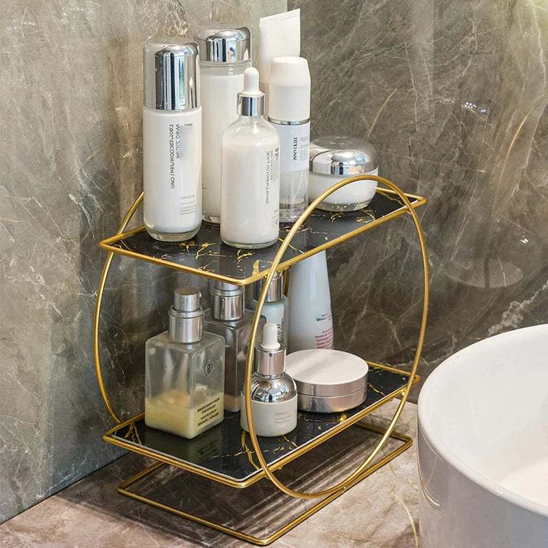 Bathroom Storage Rack Toilet Countertop Double Layer Iron Cosmetics Storage Holders Skincare Lipstick Organizer Display Stand