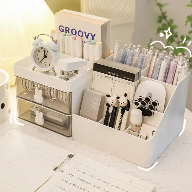 Desktop Storage Box Desktop Office Desk Multifunction Organizer Fixed Storage Rack with Drawer Pen Rack